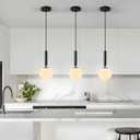 Modern Hanging Light Fixture Pendant Lighting for Kitchen Island Mid Century Black Pendant Lights with Globe Milky White Glass Pendant Light for Bedroom Bathroom Entryway (3 Pack)