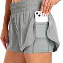 Haimont Women's Running Shorts 2 in 1 High Waisted Athletic Shorts with Drawstring Pockets 3" Compression Liner Shorts (L)