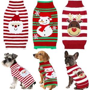 PAYHTOW 3 Pack Dog Christmas Sweater, Christmas Dog Outfit Sweater Santa Reindeer Snowman Knit Holiday Sweaters Dogs Pets (Medium)