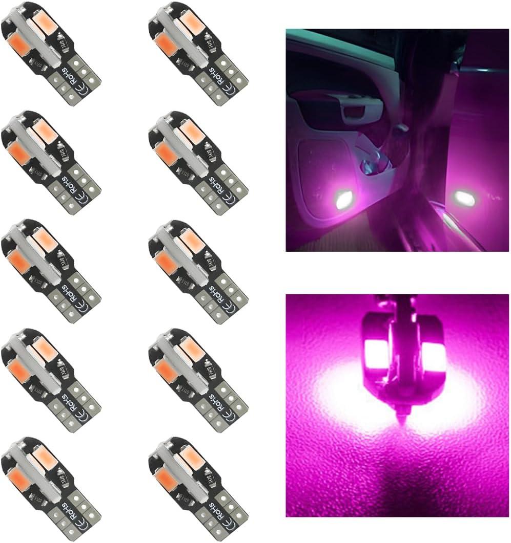 10 PCS Car LED Light Bulbs, 12V Auto 6000K Bright Dome Side Wedge Light LED Bulb, T10-5730-8SMD LED Vehicle Light Standard Replacement for 194 W5W 501 2921, Car Accessories (Pink Purple)