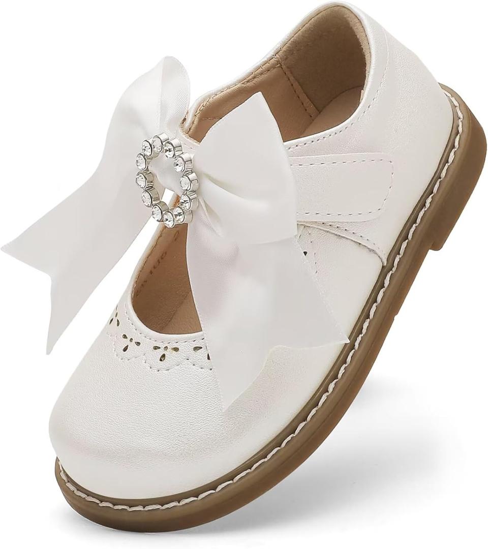 Toddler Girl Mary Jane Flat Dress Shoes (White)