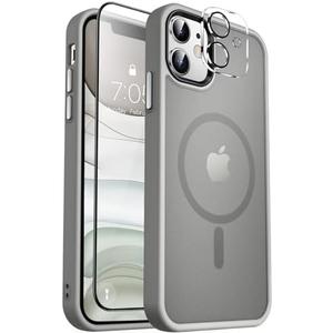 MOCCA Strong Magnetic for iPhone 11 Phone Case,[Compatible with Magsafe][Glass Screen Protector+Camera Lens Protector] Slim Thin Shockproof Cover Case for iPhone 11 6.1 inch, Titanium Gray Set of 2