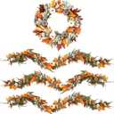 Fall 6FT Garland Wreaths 24", 4 Pack, Artificial Pumpkin