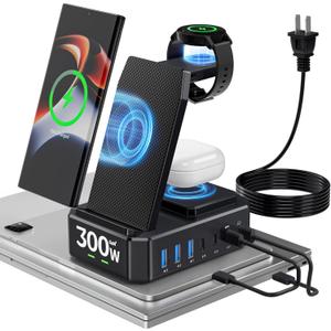 Wireless Charger for Samsung,300W 10 in 1 Wireless Charging Station, 65W USB C Fast Charging Stand for Samsung S25 Ultra/S24/S23/S22/Note 20,Galaxy Watch Ultra7/6/5,Galaxy Buds(Not for Apple Watch)