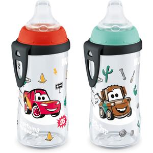 NUK Active Sippy Cup, 10 oz, 2 Pack, Disney's Cars, Lightning McQueen, BPA-Free, Spill-Proof, Transition Cup