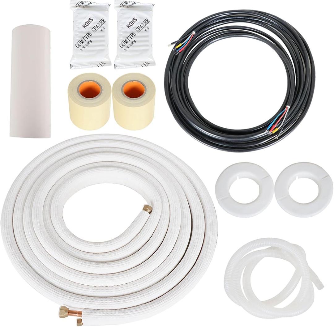 25 FT Air Conditioning Copper Hose Hose Extension, 1/4 and 1/2 Inch Thickened Insulation Cotton with Nuts and Other Accessories Fit for Mini Split Air Conditioner
