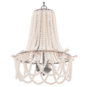 Wood Beaded Chandelier 3-Light Bohemia Pendant Light Fixture Farmhouse Round Hanging Chandelier White Beads with Black Chain for Bedroomn Dining Room Foyer