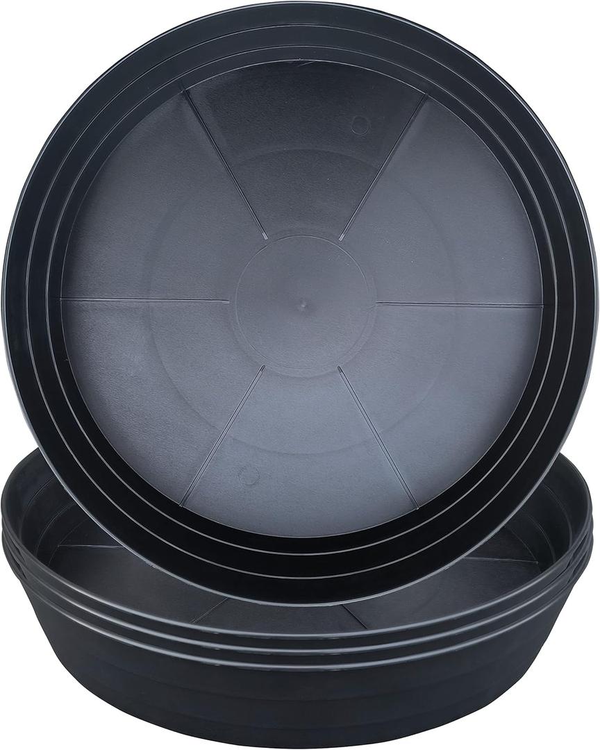 Plant Saucer 18 Inch, Extra Large Planter Saucer 4 Pack, Plastic Plant Saucers for Indoors and Outdoors, Plant Pot Saucers, Drainage Tray for 16, 17, 18 in Planters (Black)