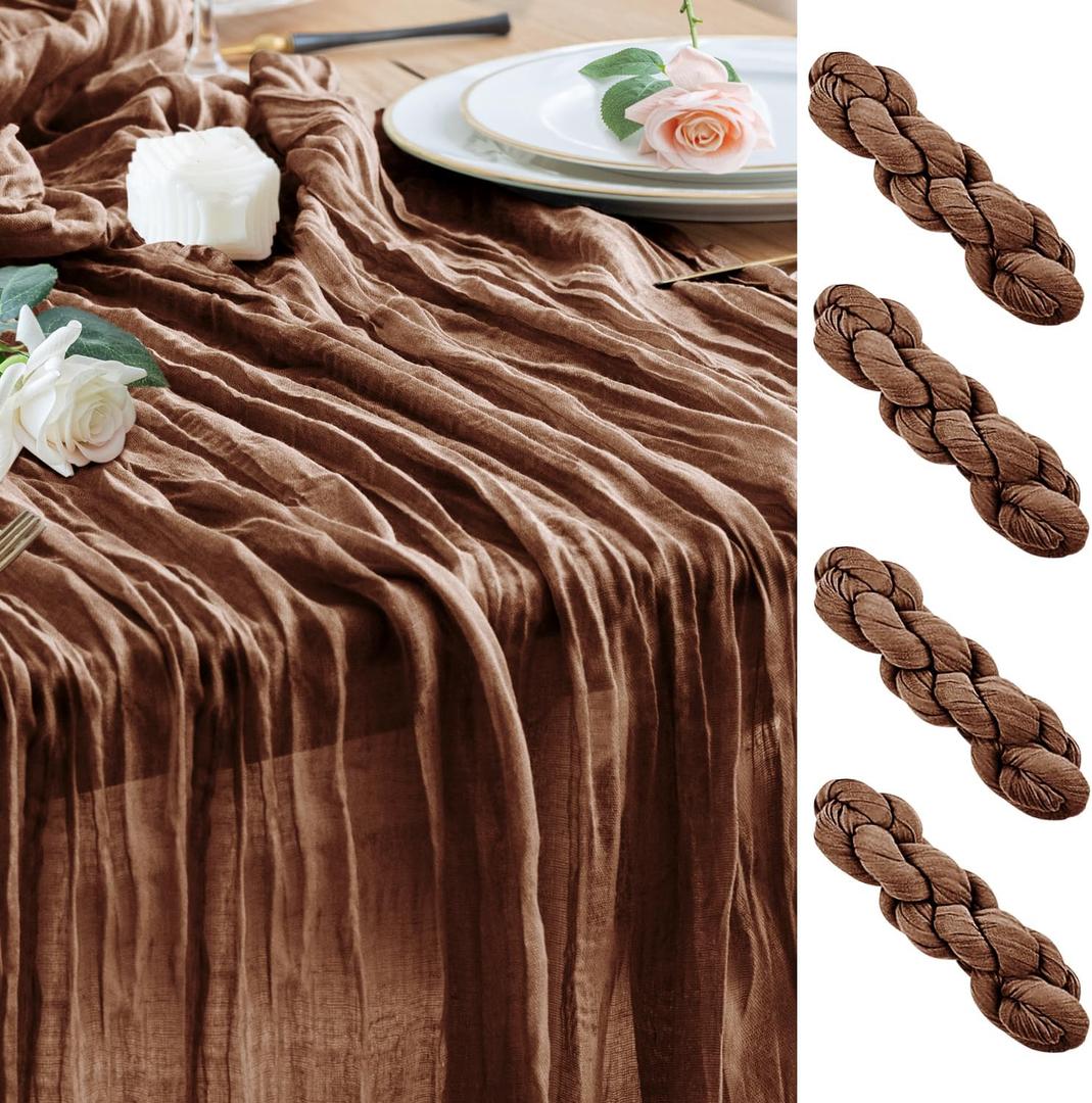 Wokceer Cheesecloth Table Runner 4Pack 10FT Brown Boho Gauze Cheese Cloth Table Runner for Party Long Rustic Sheer Table Runners for Baby Bridal Shower Wedding Easter Table Decor