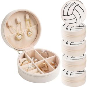 6 Pack Volleyball Travel Jewelry Case White Round Volleyball Stuff Portable Jewelry Organizer Storage Case for Team Athletes & Sports Enthusiasts Christmas Events & Milestones