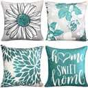 Decorative Throw Pillow Covers Set of 4 Green Pillow Covers 18x18 inch Farmhouse Throw Pillow Cover Linen Square Pillowcase Cushion Cases, Boho Pillow Covers for Couch Sofa Outdoor Home