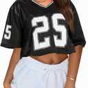 Women Jersey Shirts Cropped Graphic Tees Cute Y2k Crop Top Football Shirts Streetwear (Small, Black)