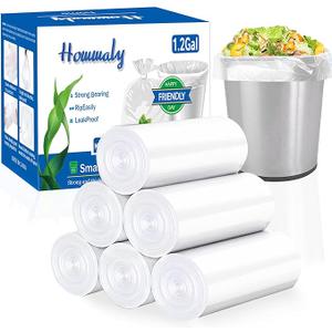 1.2 gallon trash can liners,Small clear Garbage Bags 300,Extra Strong 1.2 Gal Trash Bag,Fit 4.5-6 liters trash Bin Liners for Home Office Kitchen 5 Pcs