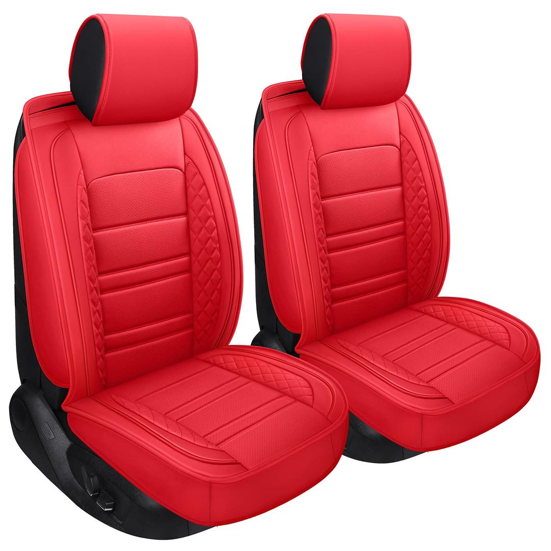 SPEED TREND Car Seat Covers – Premium PU Leather for Ultimate Comfort & Protection, Easy Installation and Universal Fit for Most Cars SUVs Trucks (ST-001 Front Pair, RED)
