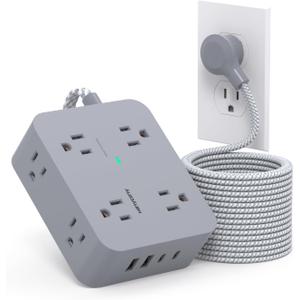 Surge Protector Power Strip 15 Ft Long Cord, HANYCONY 8 Outlets 4 USB Ports(2 USB C), Flat Plug, Desk Charging Station for Home Office College Dorm Room Essentials (15Ft, Gray)