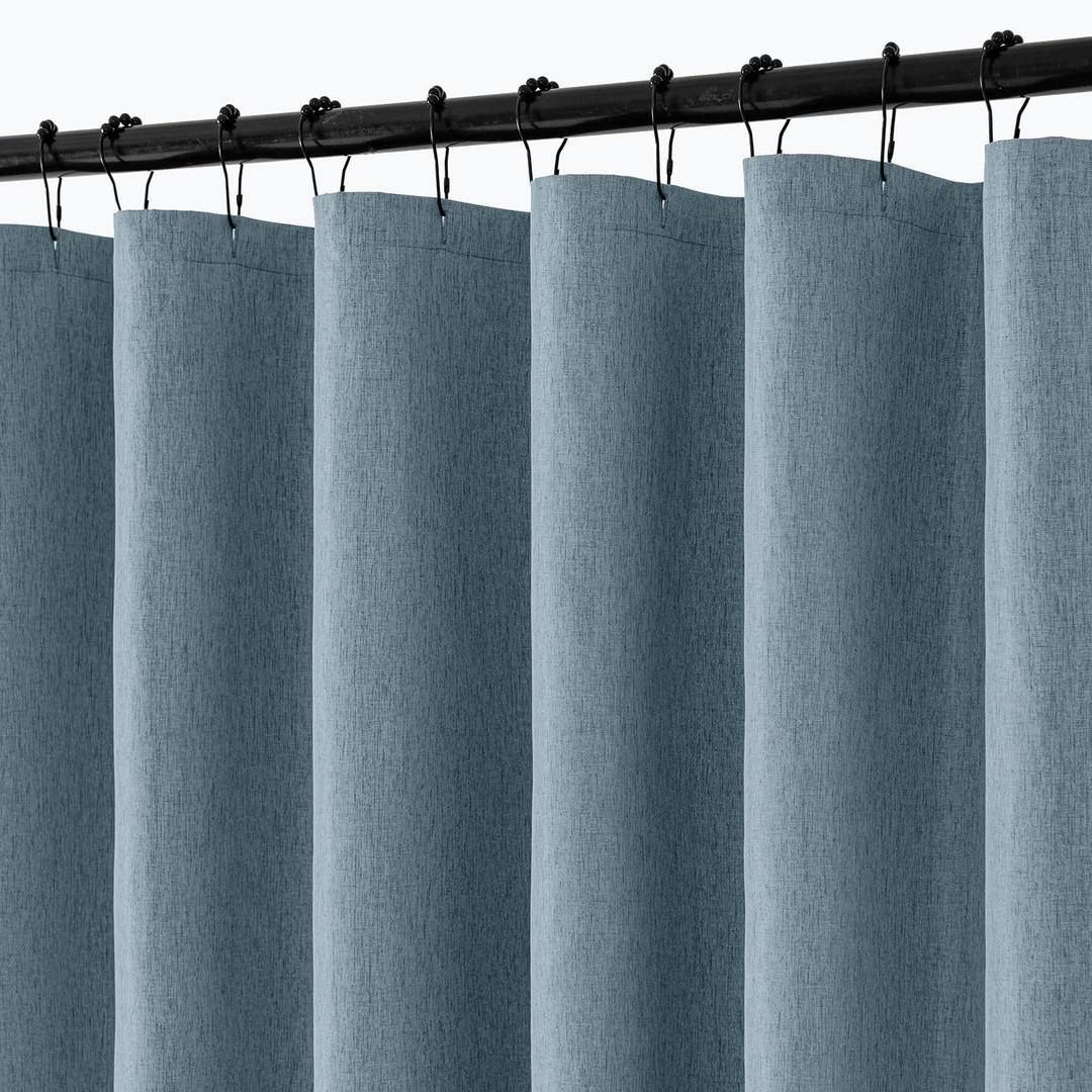 ANRODUO Long Linen Shower Curtain, 96 Inch Fabric Shower Curtain with 12 Metal Hooks, Waterproof Heavy Duty Polyester, Button Hole Design, Machine Washable for Bathroom Hotel, W72xL96, Dusty Blue