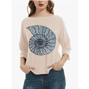 PESION Women's Sparkly Sequin Heart Love Shirts 3/4 Sleeve Loose Tunic Tops Boat Neck Love T-Shirt Tees Medium