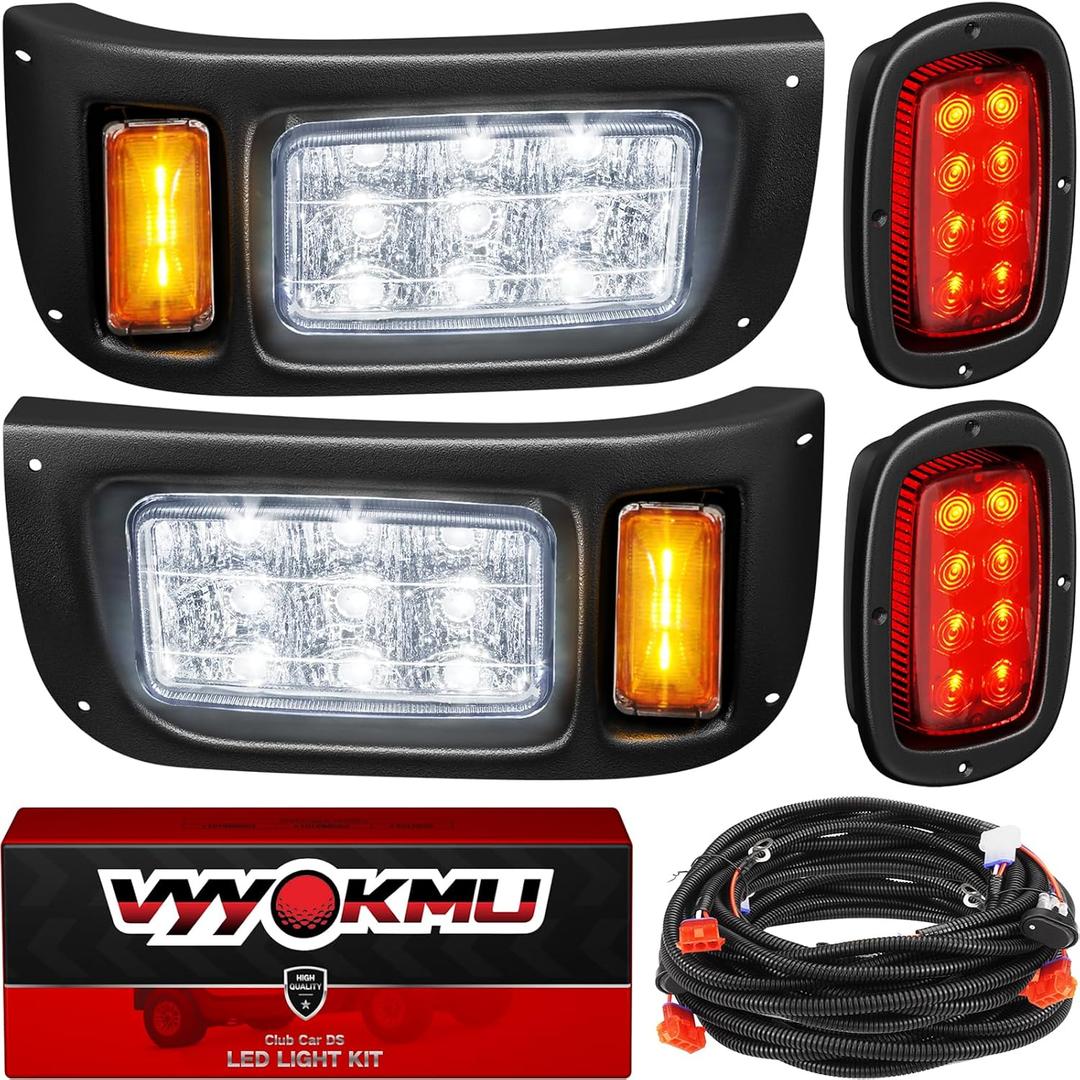 Golf Cart Headlight Taillight Kit, Club Car DS 12V LED Headlight Tail Light Kit, Club Car Headlight Taillight Kit for 1993-UP DS Gas and Electric, Golf Cart Street Legal light Kit with Wire Harness