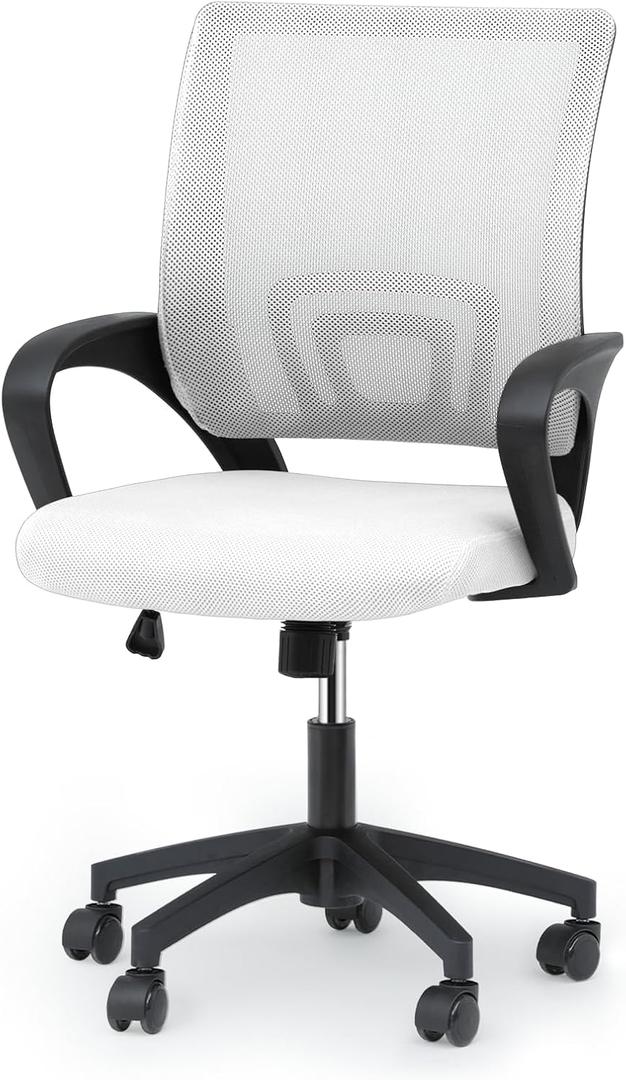 Magshion Home Office Desk Chair, Ergonomic Mesh Computer Chair, Mid-Back Adjustable Rolling Chair with Lumbar Support & Comfy Armrest for Gaming, Home Work, Study, 300 Lbs Capacity, White (1 Pack)