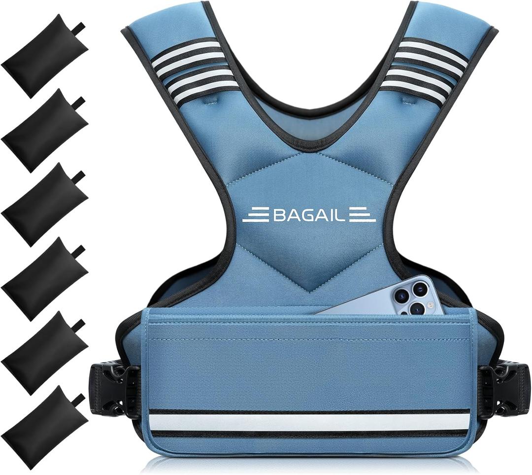 BAGAIL Adjustable Weighted Vest for Women 4-10lb, Comfortable U-Neck Rucking Vest with 6 Removable Weights, Storage Pocket and Reflective Strips for Walking, Jogging, Weight Loss & Home Workouts