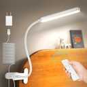 Glocusent 38 LED Clip On Light: 5W Eye Caring Book Lights for Reading at Night - 5 Color & 5 Brightness with a Remote, 30-Min Auto Off Timer, Multi-Purpose Clip Lamp for Bed Reading/Studying/Working (White)