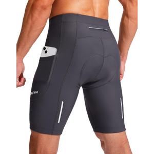 Bikewa Men's Bike Shorts 3D Padded Cycling Road Biking Mountain Riding Biker Bicycle UPF 50+ Cycle Shorts Zipper Pockets (Medium, Dark Grey)