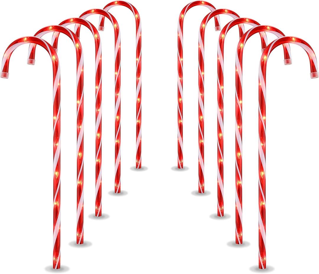 26" Christmas Candy Cane Pathway Markers Lights, Set of 10 Pack Christmas Outdoor Decorations Candy Cane Lights for Yard Patio Garden Walkway Indoor Dcor Landscape Path Festival Holiday, Red