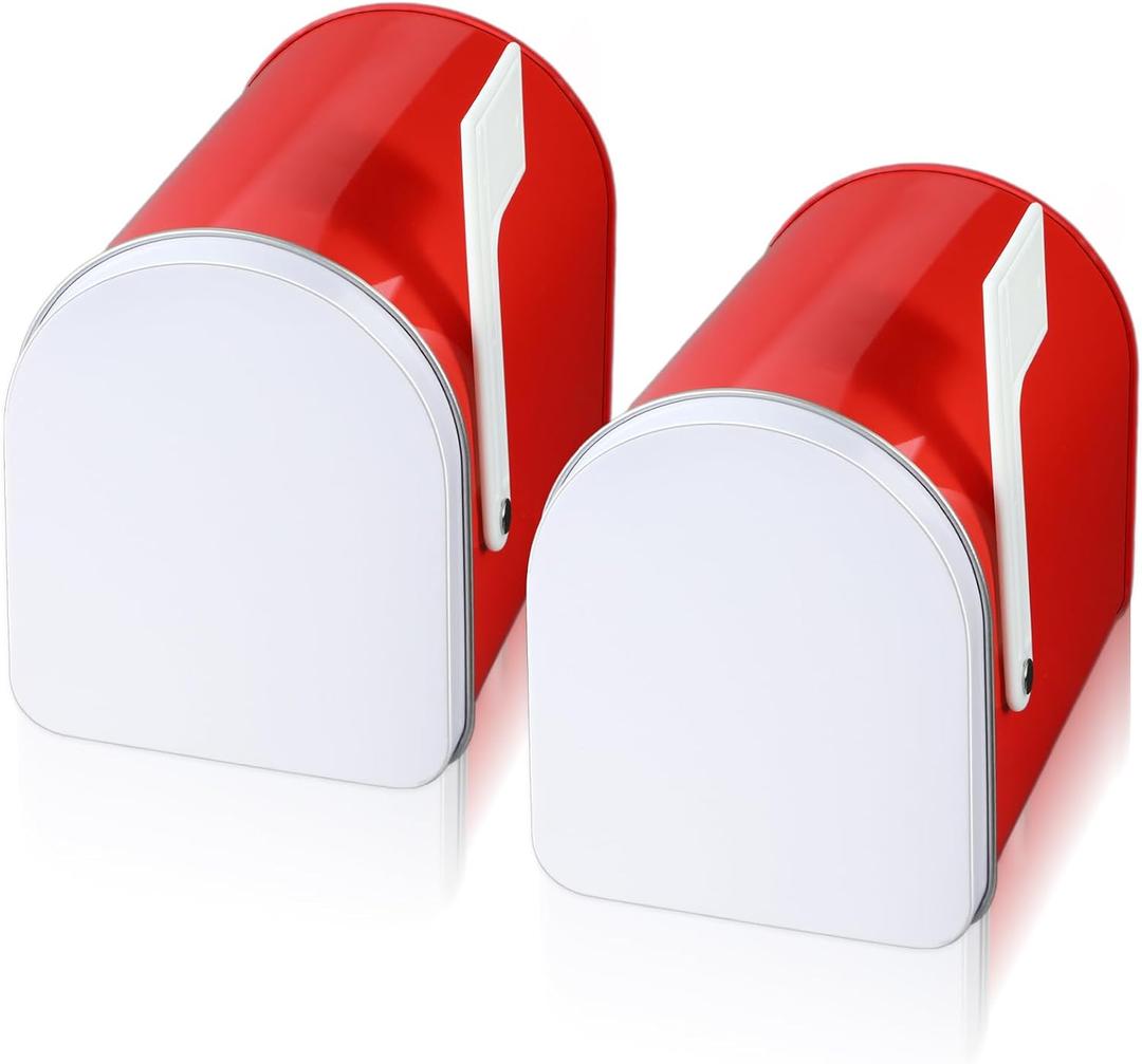 Tandefio 2 Pcs 5'' x 3'' Tinplate Mailbox Toy Valentines Mini Tin Small Decorative Mailbox DIY Craft Gift for Boys and Girls Greeting Card Exchange Christmas Prize Supply(Red)
