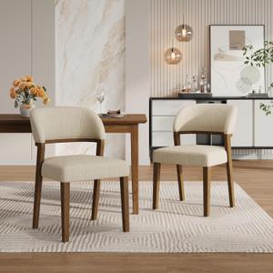 Christopher Knight Home Hanie Modern Upholstered Dining Chair Set of 2, Curved Backrest Kitchen Side Chair, Wooden Armless Dining Room Chair, Extra Seat for Living Room, Walnut+Beige, Medium