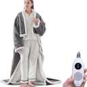 Westinghouse Electric Snuggle Throw Blankets with Foot Pocket, Wearable Heated Blanket with Sleeves, 6 Heating Levels & 2 to 10 Hours Heating Time Settings, 50 * 70"+18", Light Grey