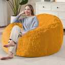 Bean Bag Cover (No Filler), Soft Faux Fur Stuffed Animal Bean Bag Storage, Fluffy Plush Bean Bag Chair Cover Washable, Comfy Bean Bag Covers for Adults Kids Teens, 38"x40" Harvest Yellow