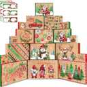 Pickmesh 18 Pcs Kraft Christmas Gift Boxes with Lids 18 Size Foil Xmas Wrapping Box Bulk Merry Christmas Shirt Box with Label Sticker for Xmas Holiday Party Sweater Cloth Gift Wrapping Supplies Decor