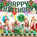 Pixel Themed Birthday Party Decorations, Party Supplies Include Happy Birthday Banner, Balloons, Cake Toppers, Cupcake Toppers