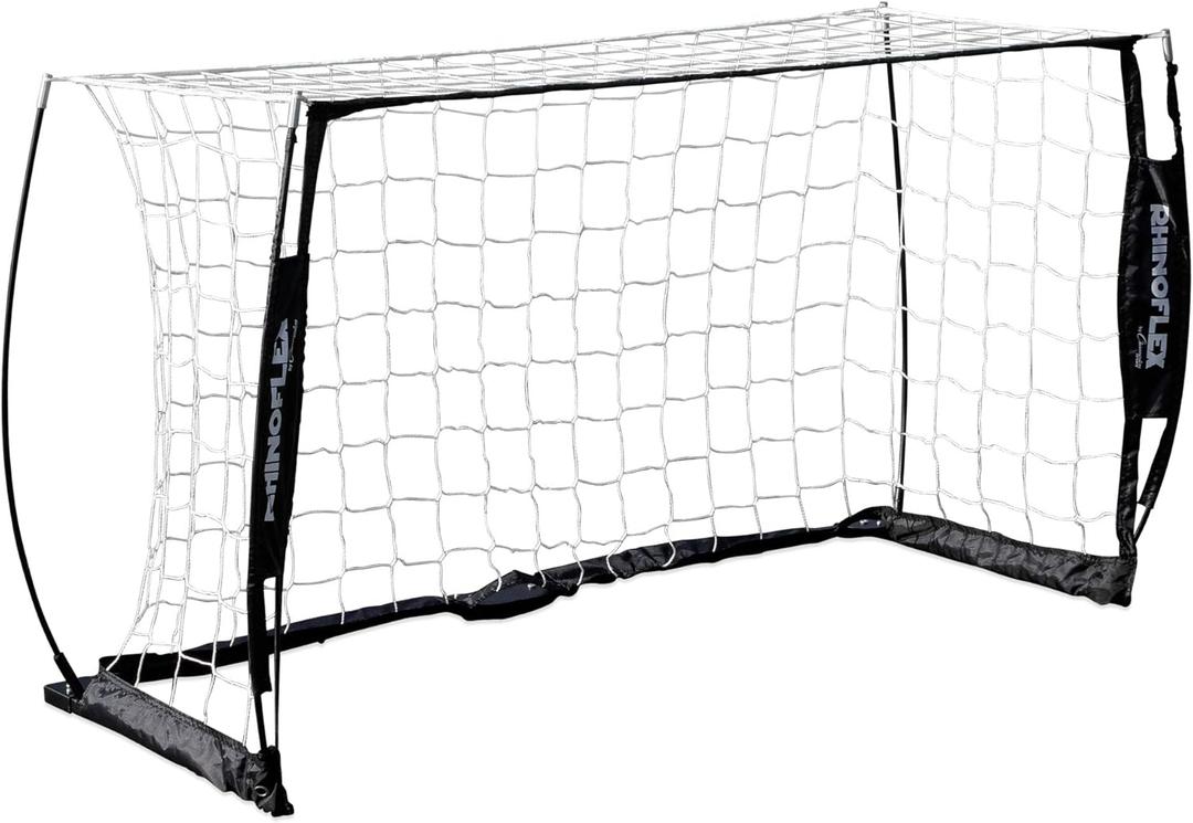 Champion Sports Rhino Flex Portable Soccer Goal  Durable Pop-Up Soccer Net with Carry Bag, Ground Stakes, and Sturdy Frame, Easy Setup for Backyard Practice or Games