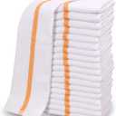 12 PC New Cotton Blend White Restaurant Bar Mops Kitchen Towels (1 Dozen) (12, Gold Stripe)