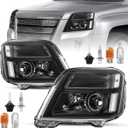 SOCKIR Headlight Assembly Fit for 2010-2015 GMC Terrain SL SLE SLT Halogen Projector Factory OE Style Model Headlamp Replacement Pair LH+RH Black Housing Clear Reflector with All Bulbs