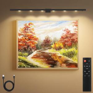 TINTINDOC 22''Wireless LED Picture Light Battery Rechargeable 6000mAh Full Metal,Painting Light for Wall with Remote Control,3 Lighting Dimmable Timer Off, Art Light for Display Wall Picture, 400LM (Black)
