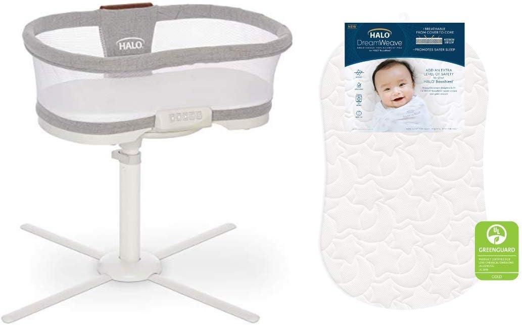 HALO BassiNest Swivel Sleeper Luxe Series Dove Grey Tweed and HALO DreamWeave Breathable Bassinet Replacement Pad Bundle