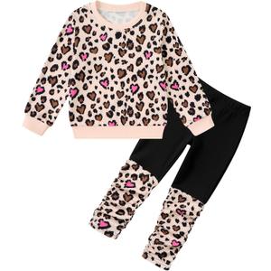 Toddler Baby Girls Sweatsuit Unique Elastic Pant Design Sweat Matching Sets Fall 2 Piece Sweatshirts Outfit 1-4T (Khaki)