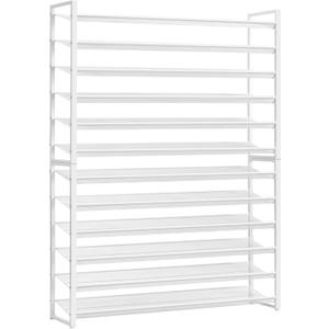 Shoe Rack, Long Shoe Organizer,Max Holds 75 Pairs,12 Tier Metal Shoe Storage Shelf,6-Tier Stackable Shoes Organizer for Garage, Entryway,White