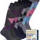 Pembrook Bamboo Viscose Light Compression Socks - 3 Pairs | 8-15 mmHg Light Compression Socks for Women and Men | Knee High Navy, Dark Grey, Light Grey Argyle | Knee High Mens and Womens Larg