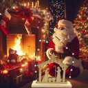 Nativity Scene Sets Indoor with LED Lights - Wooden Nativity Table Centerpiece Sign Holy Family Figure for Christ's Birth Religious Xmas Mantle Shelf Tabletop Home Christmas Decorations