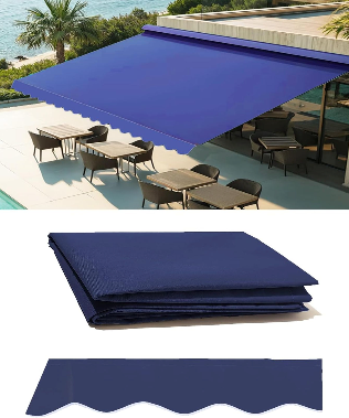 12' x 10' Retractable Patio Awning Replacement Fabric Cloth, Durable Exterior Sunshade Canopy Cloth, Reinforced Multi-Purpose Waterproof Protective Awning Cover, Blue