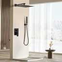 JingGang Oil Rubbed Bronze Shower System 16 Inch Bathroom Rain Mixer Shower Combo Set Wall Mounted Rainfall Shower Head and Handheld System Shower Faucet Set Rough-in Valve Body and Trim Kit