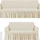 2 Pcs Sofa Slipcover Set for Couch Cushion Couch Cover with Skirt Durable Washable High Elastic Stretchable Furniture Covers for Sofa Loveseat Arm Chair(Beige)