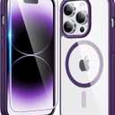 FNTCASE for iPhone 14 Pro-Max Case: Clear Magnetic Phone Cases with Screen Protector Compatible with Magsafe Slim Anti Yellowing Rugged Shockproof Protective Transparent Cell Phone Cover (B-Purple)