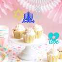 2 x 24 PCS Happy Hanukkah Cupcake Toppers Star of David Candlestick Cupcake Picks for Jewish Birthday Cake Decorations Supplies (Blue2)