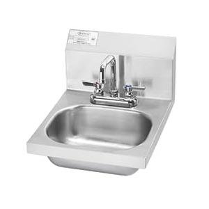 FSE 373-KR-HS-18 Hand Sink with 4" Center Deck Mount Faucet, Stainless Steel Sink with 5-3/ 4" Bowl, 7-15/ 16" Backsplash, 1-1/ 2" Drain and Wall Bracket, 14-1/ 16" W x 16-1/ 2" D x 13-1/ 2" H