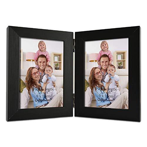 Giftgarden 3.5x5 Double Picture Frame, 3.5 by 5 Photo Hinged Folding Frames for Tabletop Display, Black