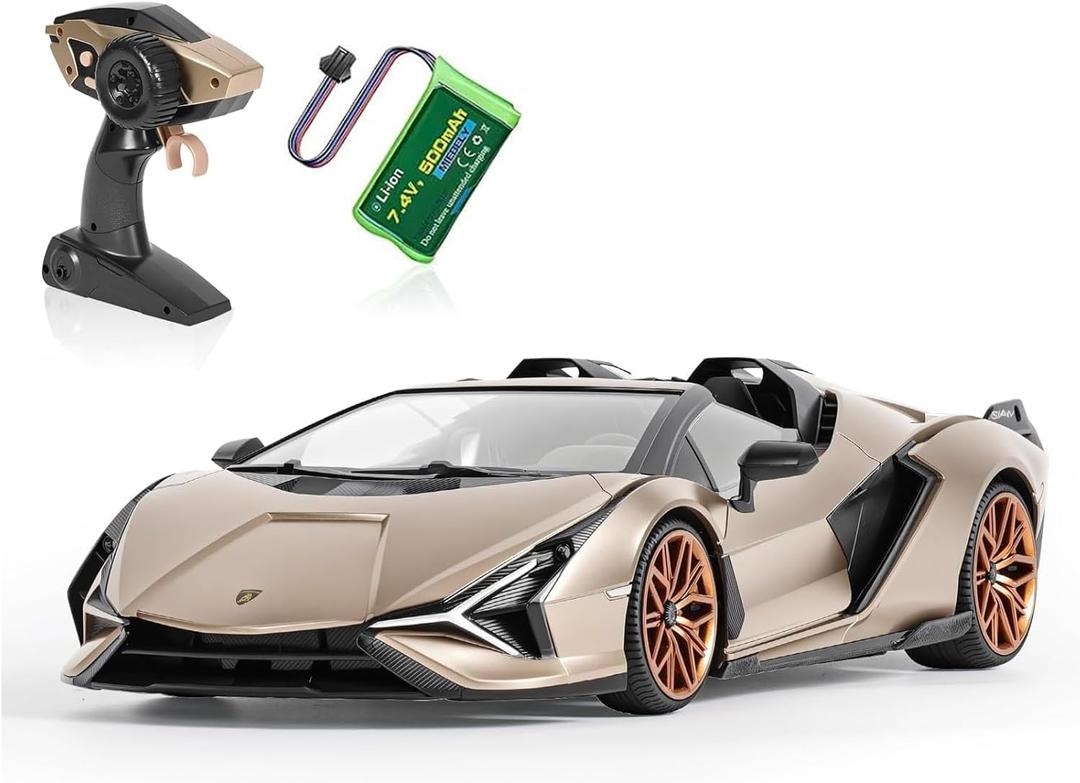 MIEBELY Lamborghini Remote Control Car, 1:16 Scale Lambo Toy Car 7.4V 500mAh Officially Licensed 12Km/h Rc Cars with Led Light 2.4Ghz Model Car for Adults Boys Girls Birthday Ideas Gift (Champagne)